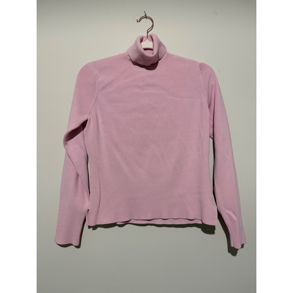 Vintage City Silk Stretch Pink Turtleneck Ribbed Sweater Women Large Rayon Blend